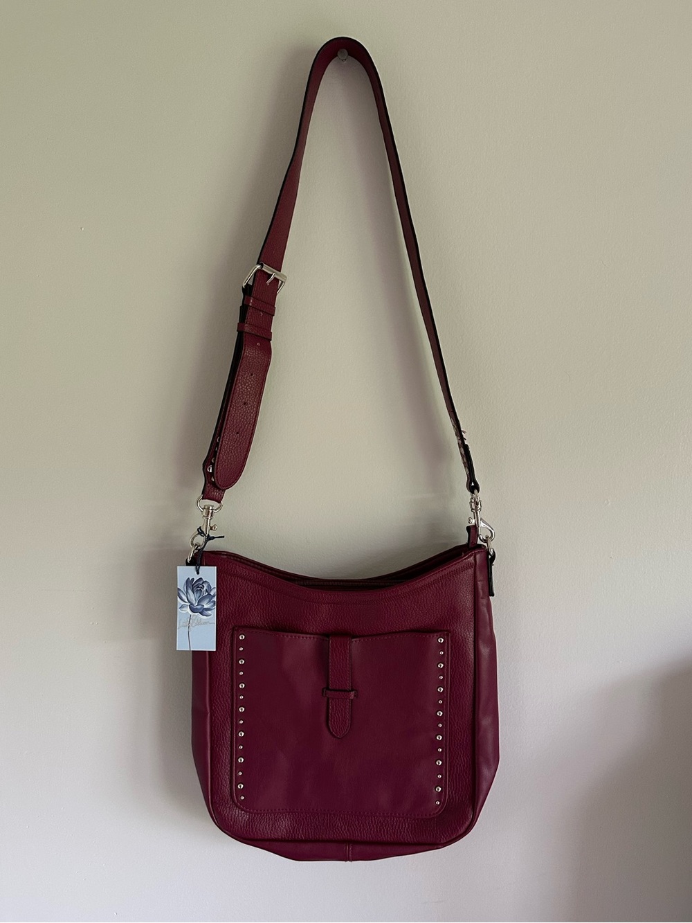 Burgundy Crossbody Shoulder Bag with Stud Accents
